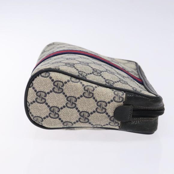 GUCCI GG Supreme Sherry Line Clutch Bag PVC Navy Gold 75 01 012 Auth gh543